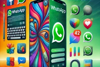 Usuário explorando opções de personalização no WhatsApp, incluindo versões modificadas como o WhatsApp GB, com destaque para segurança e funcionalidades extras