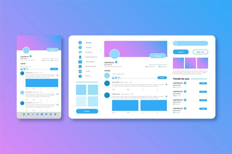 Imagem do layout de microblogging no Twitter, destacando funcionalidades como perfil, timeline e interação, ideal para usuários e desenvolvedores.